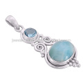 Larimar And Sky Blue Topaz Gemstone 925 Sterling Silver Pendant